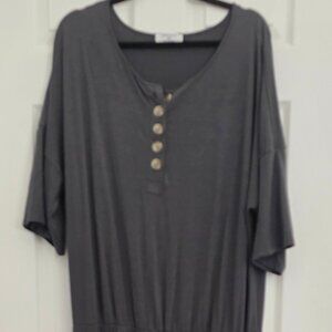 Zenana Charcoal Gray Jumpsuit – Short Sleeve, Elastic Ankle, Drawstring Waist